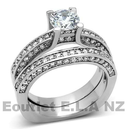 1.52CT VINTAGE STYLE STAINLESS STEEL WEDDING SET-SIZE 5/6/8